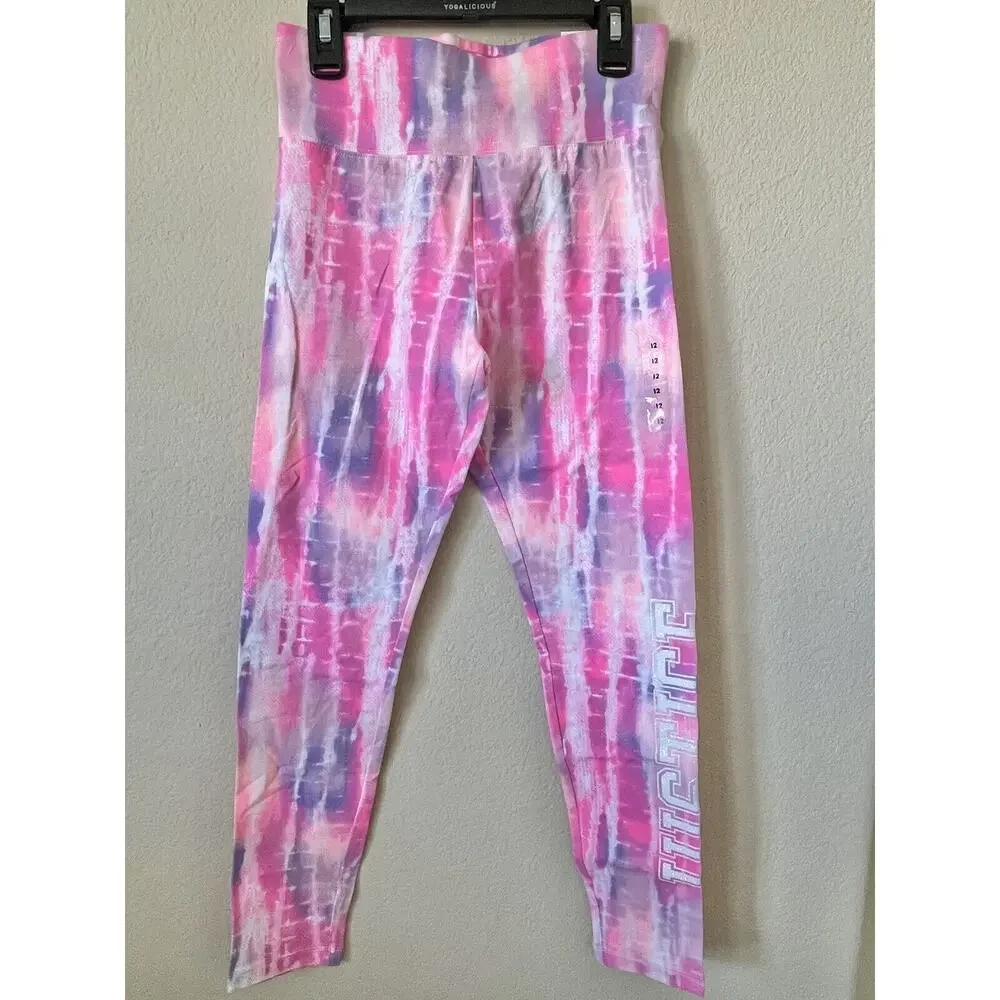 Lot Of 2 Justice Tie Dye Sparkle Logo High Waist Full Length Leggings Size 12